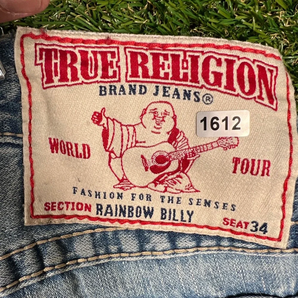 True Religion Rainbow Billy Mens Jeans 34 Light Wash Straight Leg Made in USA‎